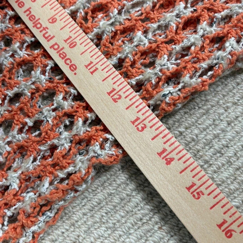Free People Cropped Sweater Womens M Crochet Open Knit Orange Gray Striped Boho